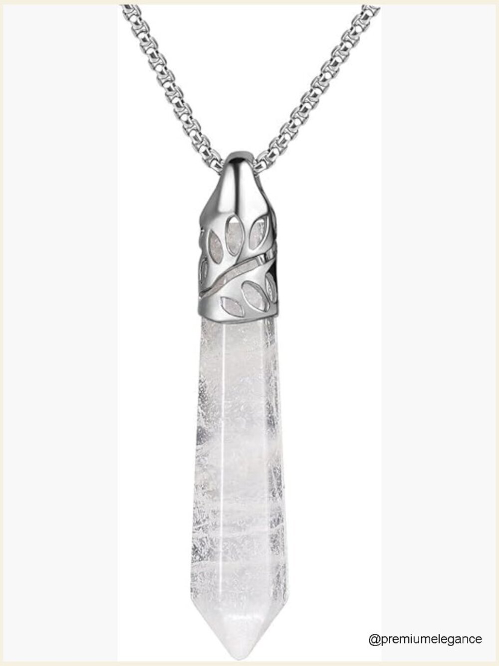 Hexagonal White Quartz Crystal Pendant Necklace Healing Gemstone